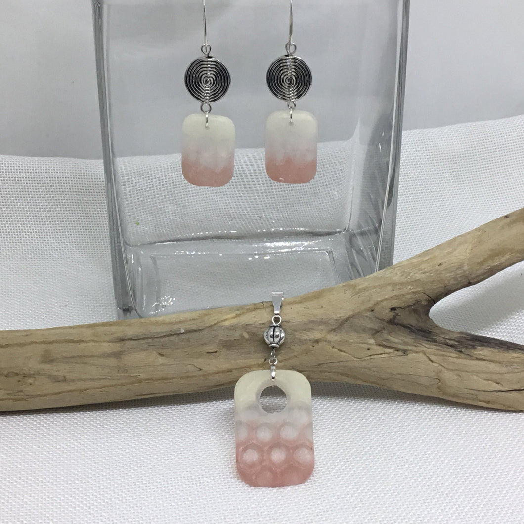 Frosted Peach Earrings and Pendant Set