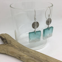 Load image into Gallery viewer, Drop Resin Earrings in Aqua &amp;  White
