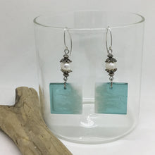 Load image into Gallery viewer, Shimmering Drop Resin Earrings in Aqua with Pearl
