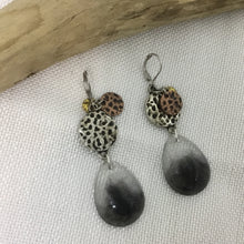 Load image into Gallery viewer, Beaded Black &amp; White Shimmer Drop Earrings
