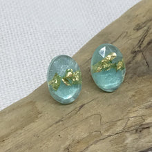 Load image into Gallery viewer, Oval Stud Earrings in Aqua with Gold
