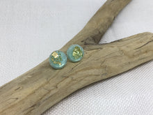 Load image into Gallery viewer, Round Stud Earrings in Aqua with Gold
