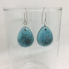 Load image into Gallery viewer, Aqua Teardrop Earrings with Silver Threads
