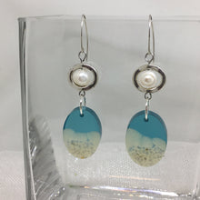 Load image into Gallery viewer, Aqua &amp; Ivory Resin Earrings with Pearls
