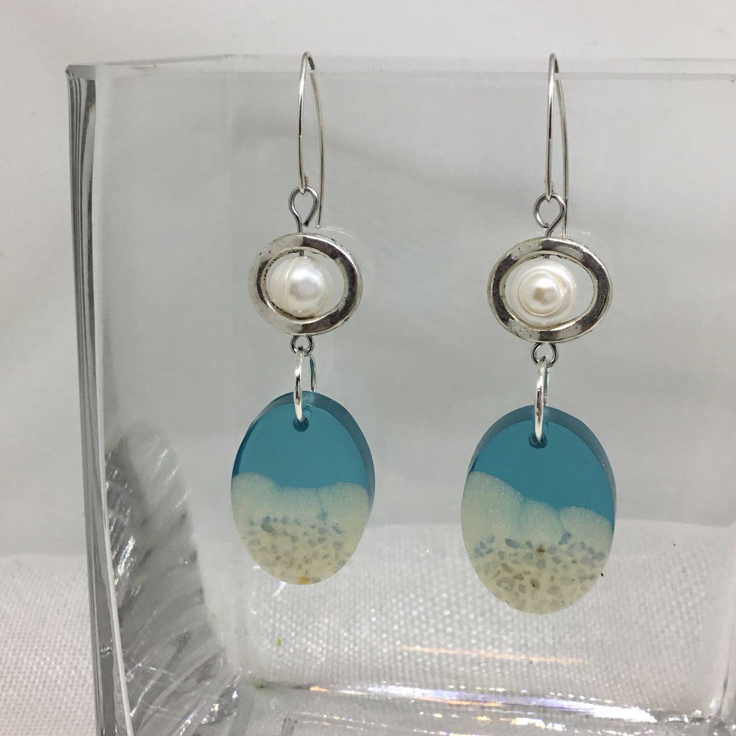 Aqua & Ivory Resin Earrings with Pearls