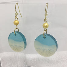 Load image into Gallery viewer, Beaded Aqua &amp; Ivory Resin Earrings
