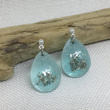 Load image into Gallery viewer, Aqua Tear Drop Resin Earrings with Glitter
