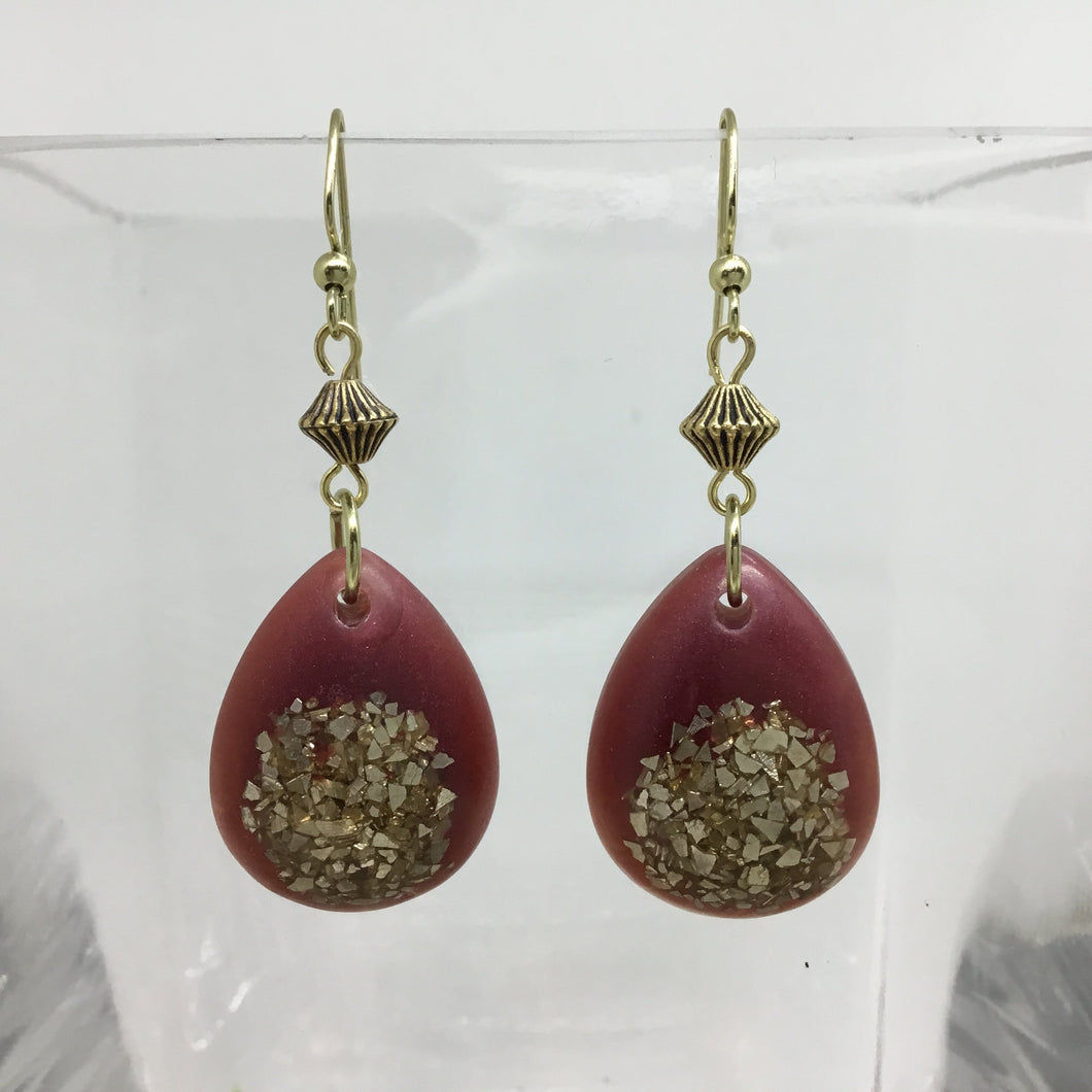 Teardrop Resin Earrings in Gold & Burgundy