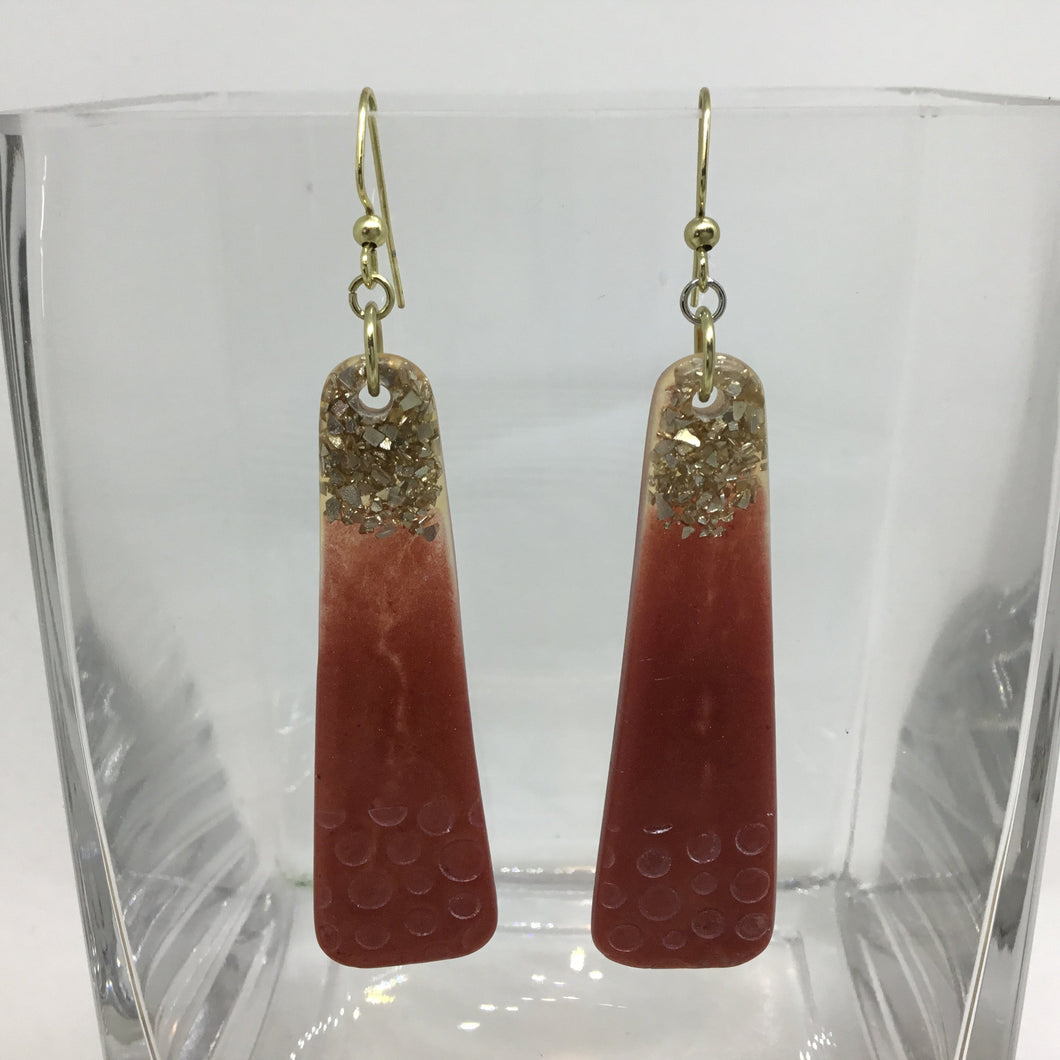 Gold Sparkle with Burgundy Resin Earrings